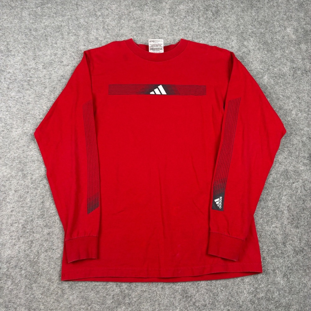 90s Adidas Long Sleeve Graphic T-Shirt Kids Large Red Made in USA Sportswear Y2K